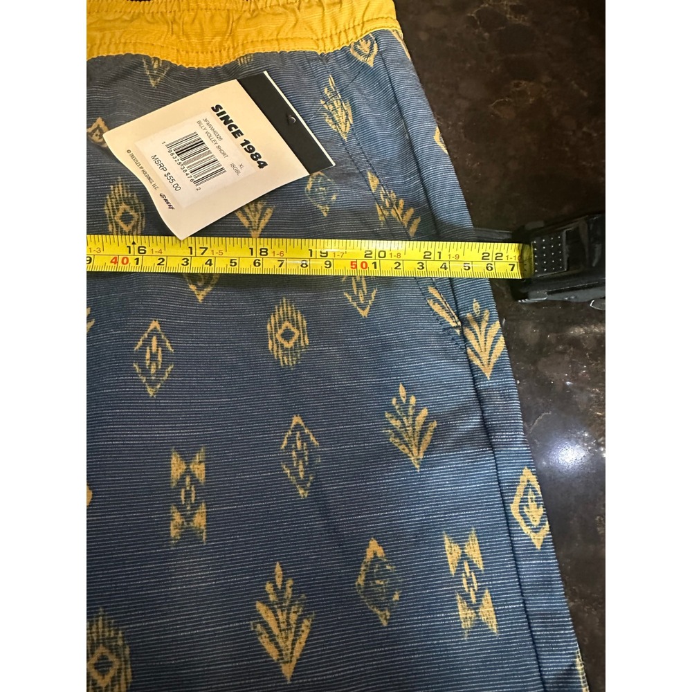 Reef Billy Volley Shorts Mens XL Blue Yellow Ikat Print Swim Trunks 3FMWH0326